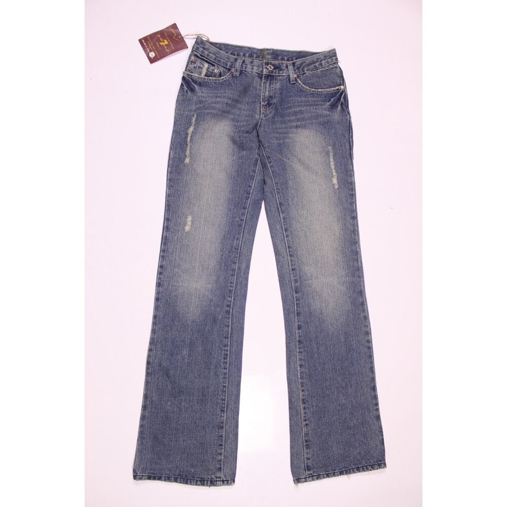 7 for All Mankind boot cut jeans low rise sz 29 light rash rhinestone pocket NEW